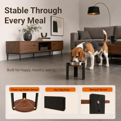 Elevated Slow Feeder Dog Bowl for Medium Dogs, Adjustable Raised Dog Bowl Stand with Stainless Steel Slow Feed Bowl, Reduces Choking & Improves Digestion, Non-Slip Bamboo Stand (Black & Walnut) - color: Black & Walnut