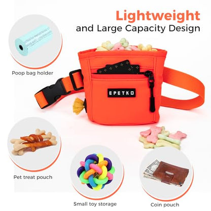 Dog Treat Pouch, Powerful Magnet Closure Device Dog Training Treat Bag Large Capacity Pet Treat Pouch with Poop Bag Dispenser Treat Bag for Dog Training with Metal Waistband Clip (Orange) - color: Orange