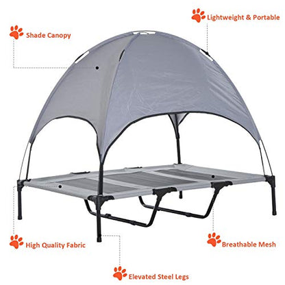 PawHut Elevated Portable Dog Cot Cooling Pet Bed With UV Protection Canopy Shade, 48 inch - color: Gray, size: 48 inch