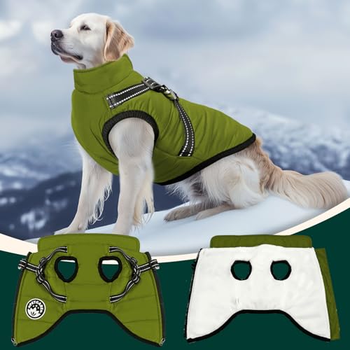 PETCARE Winter Dog Coat with Harness Built in Waterproof Dog Jackets Warm Pet Fleece Vest Windproof Snow Jacket Snowsuit Reflective Dogs Cold Weather Coats for Puppy Small Medium Large Dogs Cats - color: Green, size: M(Chest 14.6" Suggest 4-7 lbs)
