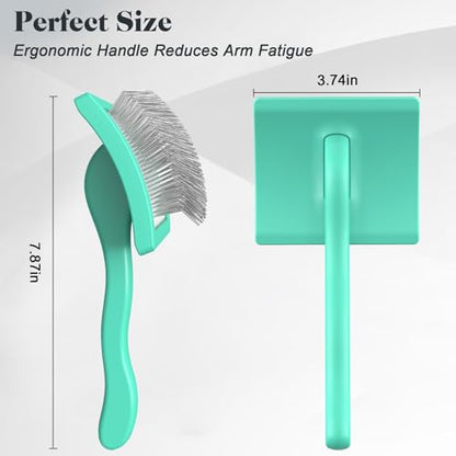 2PCS Slicker Brush for Dogs & Pet Comb,Professional Dog Grooming Brush (Goldendoodles,Poodles,Labradoodles) with Extra Long Pins to Effectively Remove Tangles, Knots and Mats (Cyan, Large) - color: Cyan, size: Large