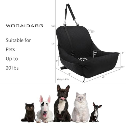 Wooaidagg Dog Car Seat for Small Dogs Up to 25 lbs,Covered Ultra-Soft Fabric and Fill in Memory Foam,Fully Detachable and Washable,2 Clip-On Safety Leashes and Storage Pockets(Black) - color: Black