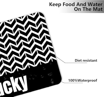 Personalized Dog & Cat Food Mat with Name Waterproof PU Pet Bowl Mat Non-Slip Rubber Bottom Easy Clean 3 Sizes (24"×16", 30"×20", 36"×24") Black Paw Prints (Fish Bone) - color: Wave
