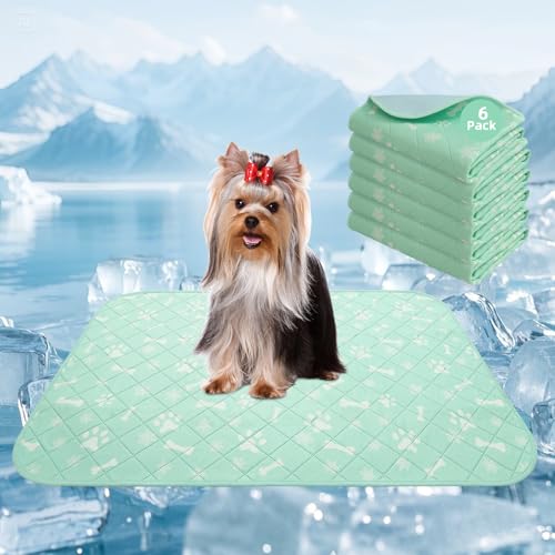 Homimp Self-Cooling Mat for Dogs,6 Pack Washable Cooling Mat & Sleeping Pad,Reusable Waterproof Dog Pee Pads,Non-Toxic,Non-Slip Potty Pads for Whelping Litter Mat Puppy Supplies in Summer,16"x20"