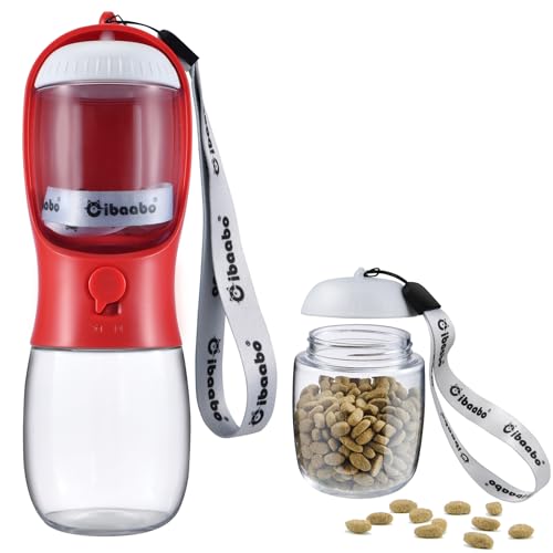 Cibaabo Dog Water Bottle with Food Container, Travel Puppy Water Bowl, Portable Pet Dispenser, Dog Stuff Accessories Items, Puppy Essentials Necessities for Yorkie Chihuahua Cat Walking and Hiking - color: #11 Red, size: 10oz