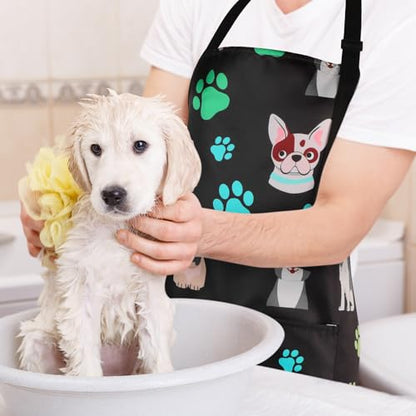 Dog Grooming Waterproof Apron with 2 Pockets, Cute Animals Puppy Dog Pets Apron - style: Cute Pet Dog