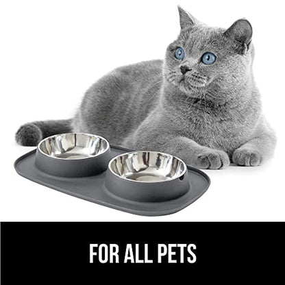 GORILLA GRIP Dog Bowl Set with Slip Resistant Silicone Feeding Mat, Food Grade 304 Stainless Steel Bowls, BPA Free, High Edge Spill Containment, Dishwasher Safe, Finger Notch Removal, 2 Cup, Gray - color: Gray, size: 2 Cup Bowls