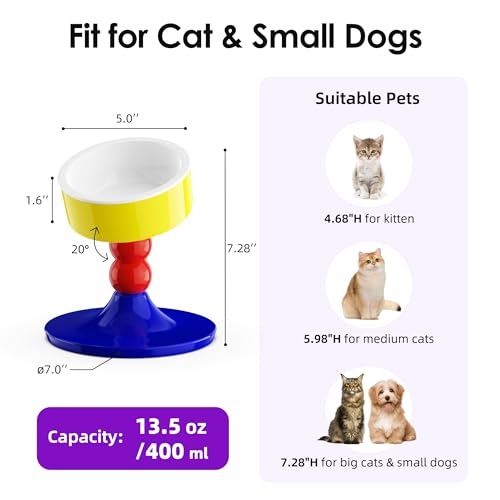 Ceramic Elevated Raised Cat Bowls,Cat Food Dish with Stand, 3 Height Adjustable Raised Dog Bowl Stand for Small Dogs Cats, Adjusts to 4.69", 5.98", 7.28" (Red & Blue) - color: Red & Blue