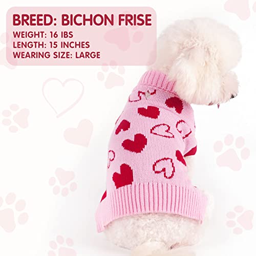 cyeollo Valentines Dog Sweater, Stretchy Turtleneck Dog Sweaters for Small Medium Dogs Girl, Soft Warm Knitted Pet Clothes with Leash Hole, Heart Pattern Holiday Theme Dogs Outfit, Pink XL - color: 2# Valentine's, size: X-Large