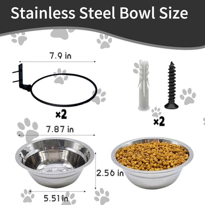 Wall Mounted Dog Bowls-2 * 46 Oz, 304 Stainless-Steel Raised Adjustable Height Dog Food and Water Bowls, Elevated Pet Comfort Feeding Bowl for Medium Large Dogs Cats - size: 5.8 cups(46OZ)