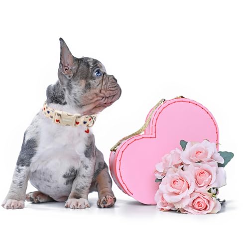 DOGWONG Valentine's Dog Collar-Hearts Print Dog Collar for Large Cute Dog Collars Spring Female Male Pet Gift Adjustable Heavy-Duty Soft Collar，XS - color: A: Beige Heart, size: X-Small