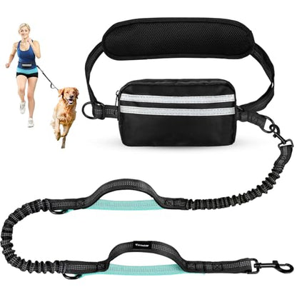 Hands Free Dog Leash with Pouch, Adjustable Waist Belt with Double Padded Handles, Waist Leash for Dog Walking Accessories, Olive - color: Black/Mint Green