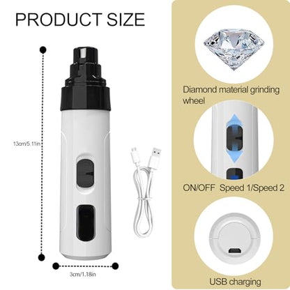 Silent Pet Nail Grinder for Dogs & Cats, 3 Grinding Heads | Professional 2-Speed Rechargeable Dog Nail Trimmer for Small/Medium Dogs & Cats, Painless Paw Grooming