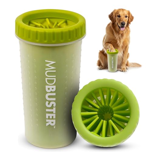 Dexas MudBuster Large Dog Paw Cleaner, Green, Fits 2.5"-3.5" Wide Paws, Gentle Silicone Bristles for Quick, Easy Cleaning - color: Green, size: Large without Lid