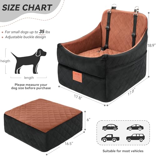 GL GLENSLAVE Dog Car Seat for Small/Medium Dogs, Dog Booster Car Seats with Thick Cushion for Dogs Under 35 lbs, Detachable Washable Pet Carseat with Storage Pockets, 2 Safety Belts(Black/Brown) - color: Black/Brown