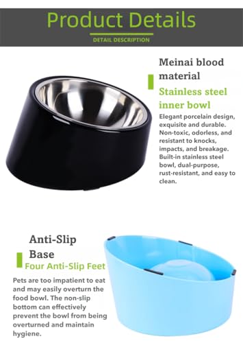 15° Tilted Dog Bowl for Small Dogs Flat-Faced Breeds - Anti-Choke Ergonomic Elevated Feeder Non-Slip Base - 2-in-1 Detachable Stainless Steel Food & Water Bowls - Pure White Clean & Simple (M, White) - color: White, size: M