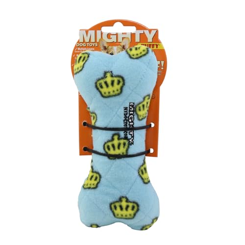 MIGHTY Tuffy 2 Pack Bone Dog Toy: Ultra Durable Plush Toy with Multiple Layers & Reinforced Seams, Washable and Floats, Vinyl Bone & Fleece - color: 2PK Blue Medium Bone