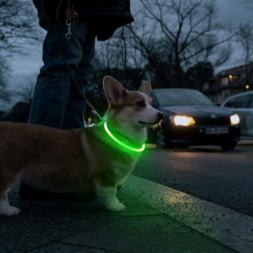 HIGO Light Up Dog Collars, USB Rechargeable LED Dog Collar, TPU Cuttable Dog Glow Collar, High Visibility Puppy Collar Safety Dog Lights for Night Walking(Green) - color: Green
