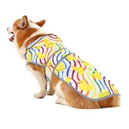 Dog Raincoat for Large Dogs, Waterproof Rain Jacket Coat with Hood and Leash Hole, Polyester, Rainbow Ducks - color: Rainbow Ducks, size: Large