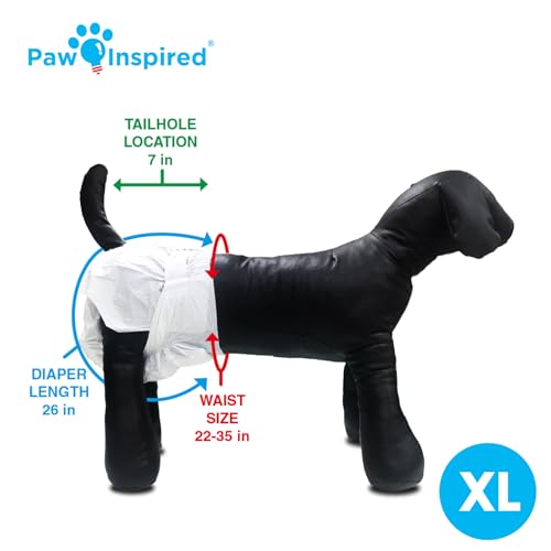 Paw Inspired Disposable Dog Diapers | Female Dog Diapers Ultra Protection | Diapers for Dogs in Heat, Excitable Urination, or Incontinence (12&144 Count) (X-Large (144 Count)) - size: X-Large (144 Count)
