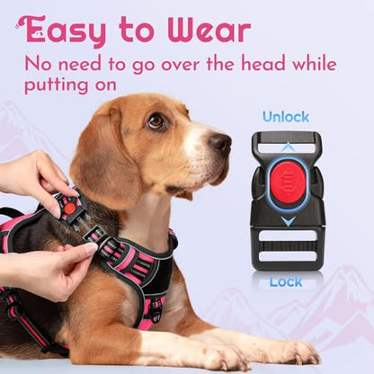 Eagloo Dog Harness Small Sized, Easy Wearing with 3 Buckles, Adjustable No Pull Pet Harness with 2 Rings for Walking, No Chock Reflective Soft Padded Vest with Control Handle, Pink & Black, S - color: Pink & Black, size: Small