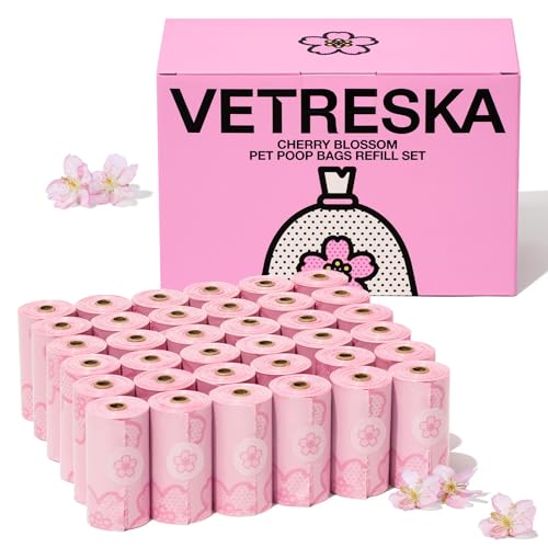 VETRESKA Cherry Blossom Scented Dog Poop Bags, Leak Proof, Extra Thick and Large Pet Waste Bags for Dogs Walking and Cat Litter, 36 Refill Rolls, 540 Poop Bags, Pink - size: 1 Count (Pack of 540), style: Cherry Blossom