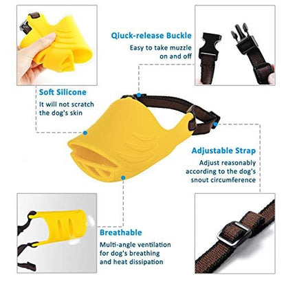 LUCKYPAW Dog Muzzle, Soft Duck Silicone Mouth Cover with Adjustable Strap for Small Medium Dogs, Best to Prevent Barking, Biting, and Chewing(Yellow,S) - color: Yellow, size: S