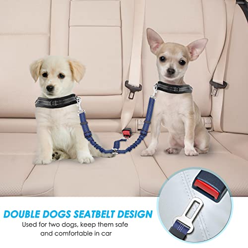 SlowTon Dog Seat Belt, Double Dog Seatbelt Adjustable Vehicle Safety Leash with Elastic Bungee Buffer, Reflective No Tangle Y Shape Two Dog Harness Seat Belt Splitter for Pets Car Trip (Blue, S) - color: K.Blue, size: 2 Small in 1