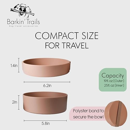 Barkin’ Trails Travel Dog Bowls, Portable Outdoor Water, BPA-Free, Food Grade Plastic Dog Travel Bowl, Camping Essentials & Container (Mocha) - color: Mocha