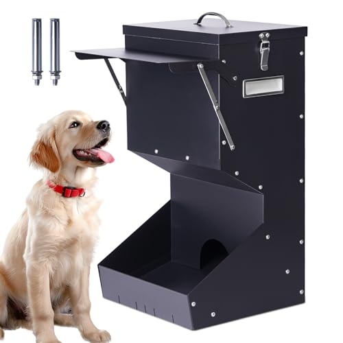 Outdoor Automatic Dog Feeder Large Breed 25 lbs, Galvanized Gravity Feeder for Dogs Metal Self Feeding Dog Food Dispenser Hanging Pet Food Feeders for Dogs Chickens and Farm Animals