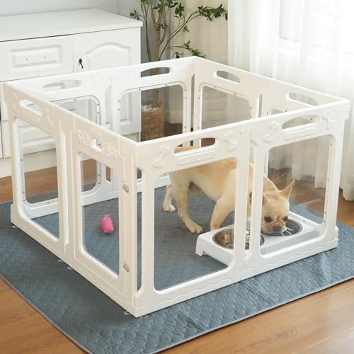 Clear Acrylic Dog Playpen Indoor, Expandable Size & Flexible Shape, Ideal for Small & Toy Dogs, White - color: White, size: 24" Height