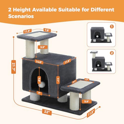 3-in-1 Dog Stairs & Cat Scratching Post with Condo, Pet Steps for High Bed, Sofa, Couch, Tall Cat Tower, High-Strength Board for Indoor Small Cats Kittens Dogs Climbing Playing, 3 Steps-Dark Grey - color: Dark Grey