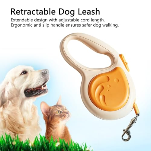 Retractable Puppy Leash, Dog Extendable Walking Leash with Ergonomic Anti Slip Grip & Reinforced Nylon Tape, Portable One Click Brake Pet for Large Dogs Walking (Orange)