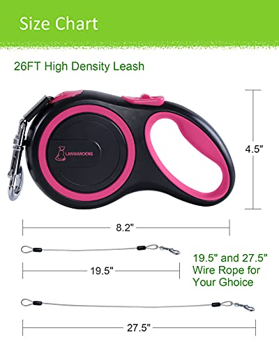 26FT Heavy Duty Retractable Dog Leash with 2 Chew Proof Wire Ropes, 360° Tangle-Free Double Dog leashes with Anti-Slip Handle for Small/Medium/Large Dogs - color: Pink
