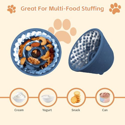 Dog Lick Bowl,Anxiety Relief Non-Slip Silicone Treat Bowl,Durable Anti-Choking Long-Lasting Enrichment Slow Feeder Licking Mat for Small Medium Large Breed,Freezable BPA Free Silicone Dishwasher Safe - color: Dark Blue, size: M-L
