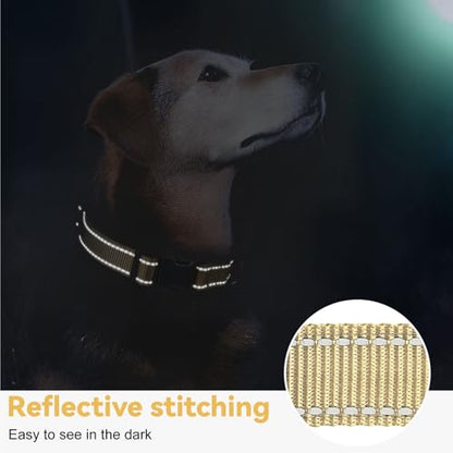 HEELE Dog Collar, Reflective Dog Collar, Soft Neoprene Padded Breathable Nylon Pet Collar Adjustable for Small Dogs, Light Khaki, S(10.23-14.96") - color: Light Khaki, size: Small (10.23-14.96")