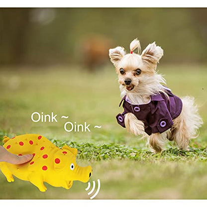 Andiker Dog Squeaky Toy, Dots Latex Dogs Chew Toys with a Oinks Sound Squeaker Grunting Pig Dog Toy Durable Self Play 8" Dogs Squeeze Toy for Dental Biting Chasing to Kill Boring Time (Yellow) - color: yellow