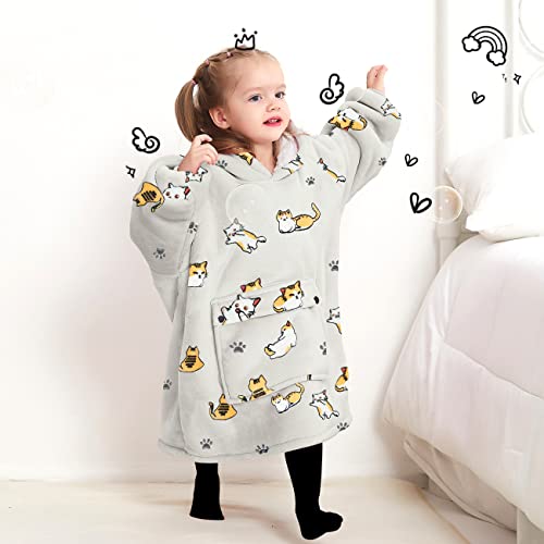 KFUBUO Wearable Blanket Hoodie for Kids Toddlers Sherpa Blanket Sweatshirt With Pocket Cute Hoodies 2-6 Year Old Girl Birthday Gifts Cat - color: Cat, size: Kids 2-6YR
