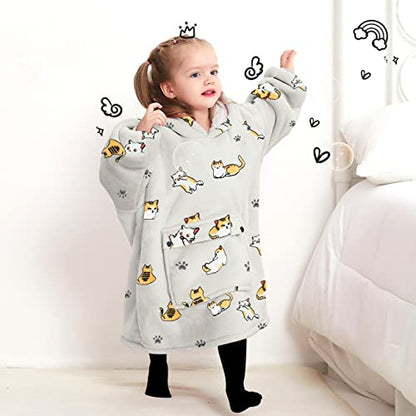 KFUBUO Wearable Blanket Hoodie for Kids Toddlers Sherpa Blanket Sweatshirt With Pocket Cute Hoodies 2-6 Year Old Girl Birthday Gifts Cat - color: Cat, size: Kids 2-6YR