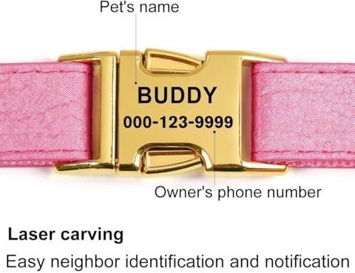 Glare Hot Pink Personalized Dog Collars Leather and Nylon Thicken Design Engraved Heavy Duty Dog Collar with Name Plate Adjustable with Quick Release Metal Buckle for Small Medium Large Dogs,M - color: Pink - Personalized, size: M-(neck adjustable 12.6-19