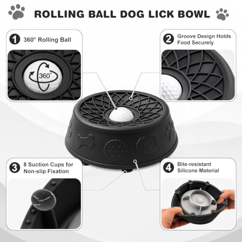 Dog Lick Bowl, Slow Feeder Dog Bowls for Liquid Treats, Food-Grade Silicone Anti-Slip Dog Licking Toy, Bone Broth and Yogurt Puzzle Feeder for Large Medium Puppy Pet & Cats Helps Protect the Stomach - color: Black