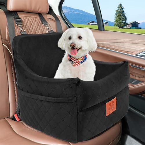 GL GLENSLAVE Dog Car Seat for Small/Medium Dogs, Dog Booster Car Seats with Thick Cushion for Dogs Under 35lbs, Detachable Washable Pet Carseat with Storage Pockets, 2 Safety Belts(Black) - color: Black