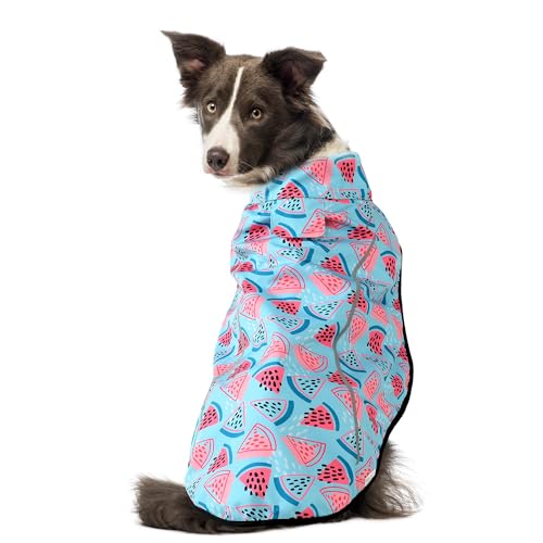 Mile High Life Dog Raincoat, Adjustable Waterproof Reflective Rain Jacket for Small Medium Large Dogs, Lightweight Breathable Pet Rain Coat with Leash Hole(Light Blue Watermelon,XXS Chest 16-19") - color: Light Blue Watermelon, size: XXS Chest 16"-19"