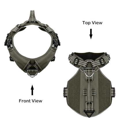 ICEFANG GN8 Tactical Dog Harness with 4X Metal Buckles for X-Large Sized Dogs,Reflective in Training Walking K9 Dog Vest,No-Pull Front Leash Clip,Adjustable Pet Harness (Green, X-Large (Pack of 1)) - color: Green, size: X-Large (Pack of 1)