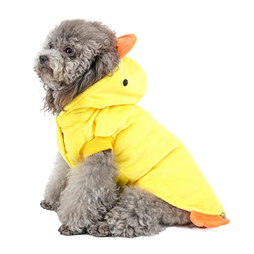 Mogoko Duck Dog Costumes, Pet Halloween Cosplay Hoodies, Adorable Yellow Duck Costume,Animal Fleece Hoodie Warm Outfits Clothes - size: Back:14.6",Neck:14.2",Chest:18.1"