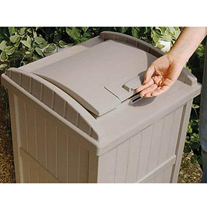 Suncast 30-33 Gallon Deck Patio Resin Garbage Trash Can Hideaway, Taupe (4 Pack) - color: Taupe, size: 4 Pack