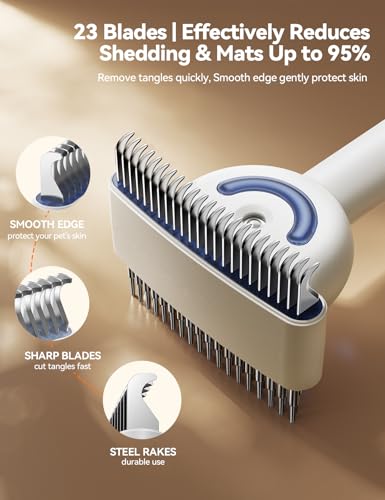 Dog Brush for Shedding with Steam, Dog Brush for Long Haired Dogs and Cats, Dual-Sided Dematting and Deshedding, Safe Non-Deforming Steel Pins, for Medium-Thick Coats Prone to Tangles & Shedding