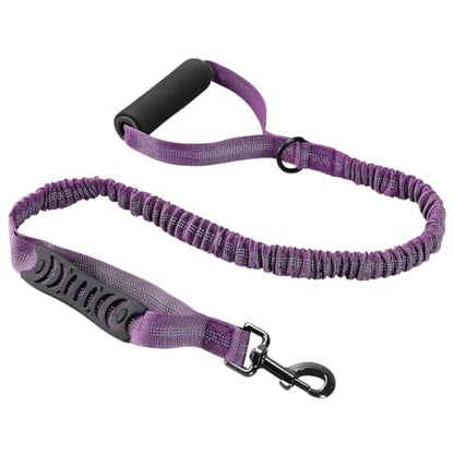 Bungee Double Handle Dog Leash Shock Absorbing Lead Traffic Control, Purple | Two Handles, Reflective, Shock Absorption, 4FT to 5FT Elastic Length, For Small Medium Large Dogs, No Adjustable - color: Purple
