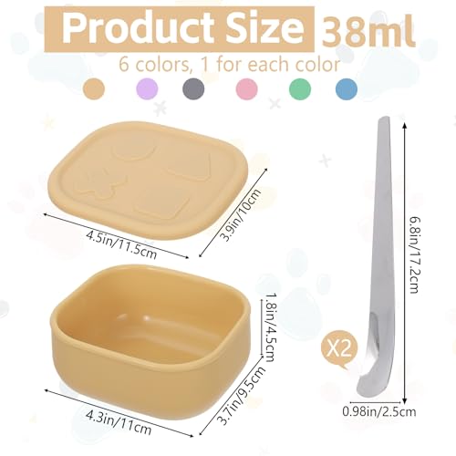 6 Packs Silicone Airtight Pets Food Storage Containers with Lids 12.85ozs Dog Cats Food Storage with 2pcs Steel Scoop Leakproof Meal Prep Kit for Canned Pet Food Storage