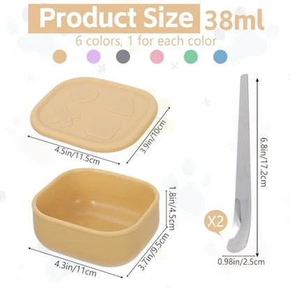6 Packs Silicone Airtight Pets Food Storage Containers with Lids 12.85ozs Dog Cats Food Storage with 2pcs Steel Scoop Leakproof Meal Prep Kit for Canned Pet Food Storage